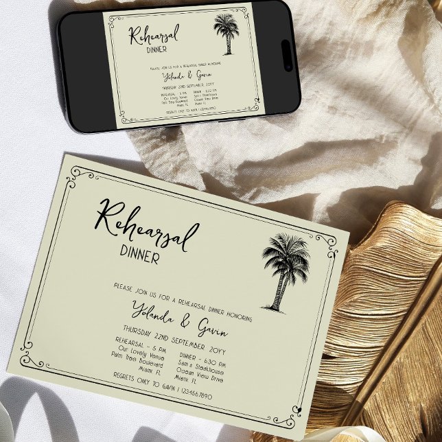 Invitación Ensayo de Boda de palmeras de época (Classic Wedding Rehearsal Dinner Invitation - from my Vintage Palm Wedding Collection)