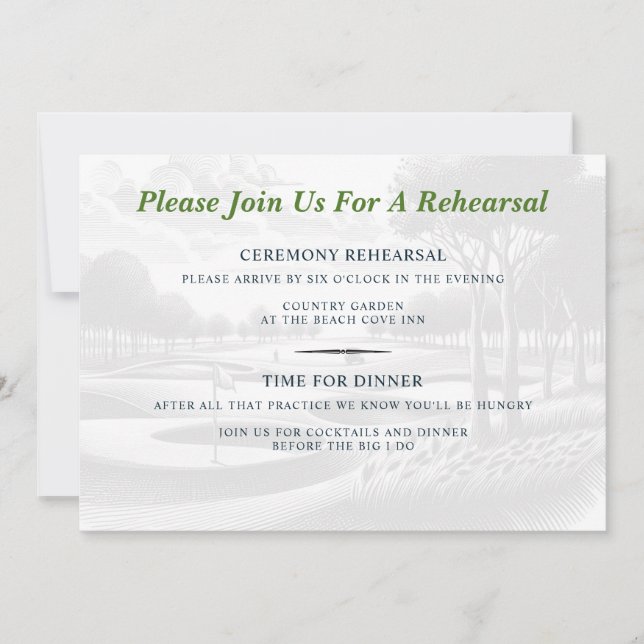 Invitación Ensayo de Boda de Pareja de Golf (Anverso)
