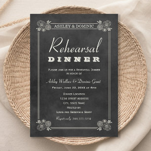 Invitación Ensayo de Boda de pizarra negra vintage