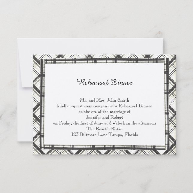 Invitación Ensayo de Boda de placas en blanco y negro (Anverso)