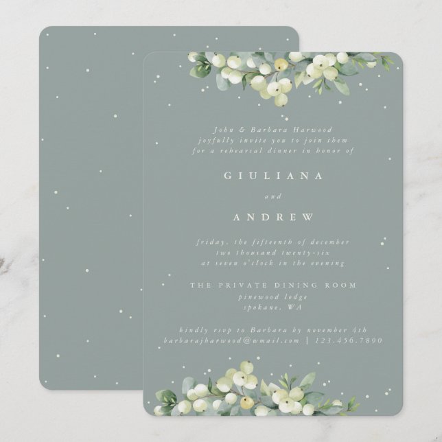 Invitación Ensayo de Boda de Snowberry + Eucalyptus (Anverso / Reverso)