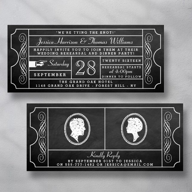 Invitación Ensayo de Boda de tickets de Chalkboard Vintage (Subido por el creador)