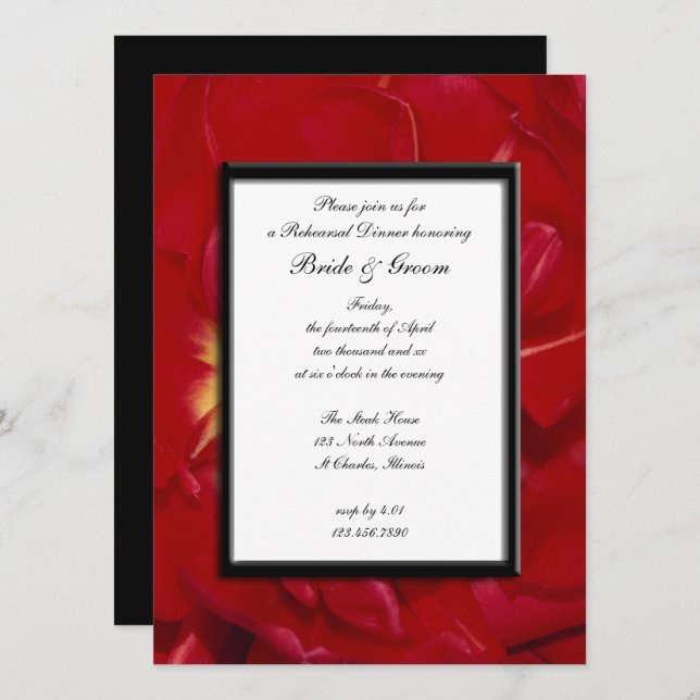 Invitación Ensayo de Boda del marco del tulipán rojo (Anverso / Reverso)