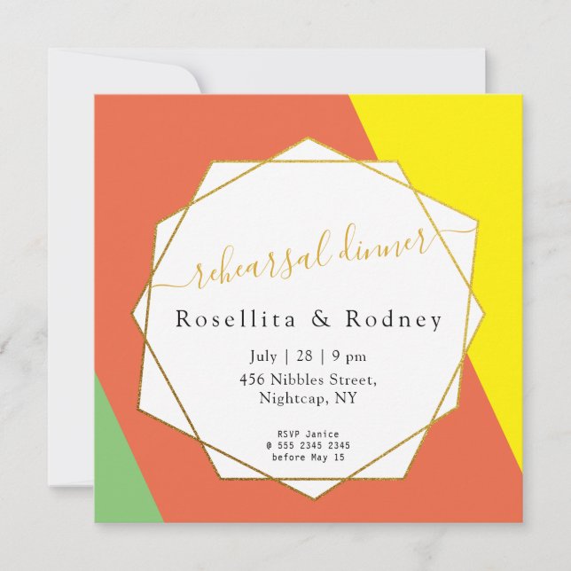 Invitación Ensayo de Boda digital de verano brillante para la (Anverso)