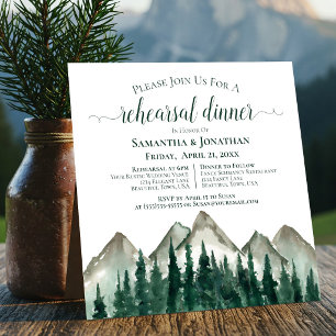 Invitación Ensayo de Boda en Montaña Rústica y Pino & Cena