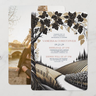 Invitación Ensayo de Boda en Viñedo Rústico