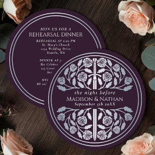 Invitación Ensayo de Boda Espada de Plata de Berenjena