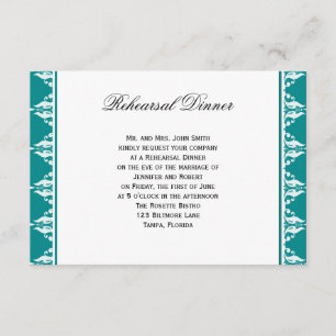 Invitación Ensayo de Boda filigrano Verde azulado y blanco