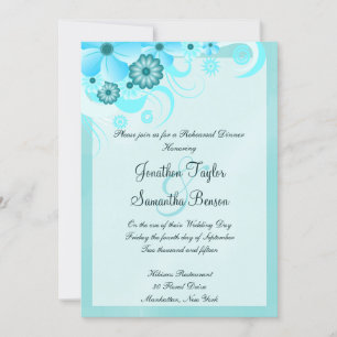 Invitación Ensayo de Boda floral azul Aqua Light