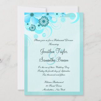 Invitación Ensayo de Boda floral azul Aqua Light