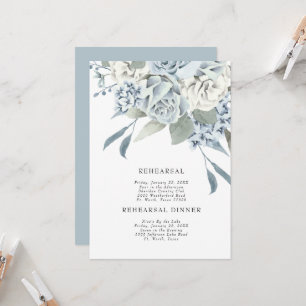 Invitación Ensayo de Boda Floral Azul Polvoriento Elegante