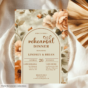 Invitación Ensayo de Boda Floral de Terracota con Acuarela