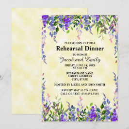 Invitación Ensayo de Boda Floral Lavanda Acuarela Amarillo