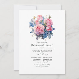 Invitación Ensayo de Boda floral rosa y azul