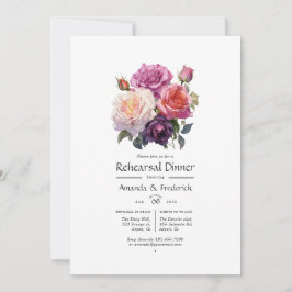 Invitación Ensayo de Boda floral rosa y púrpura
