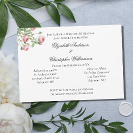 Invitación Ensayo de Boda Floral Rosas Rosadas Vintage  