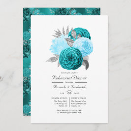 Invitación Ensayo de Boda floral verde azulado y plateado