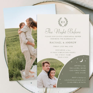 Invitación Ensayo de boda Foto Monograma Verde sabio