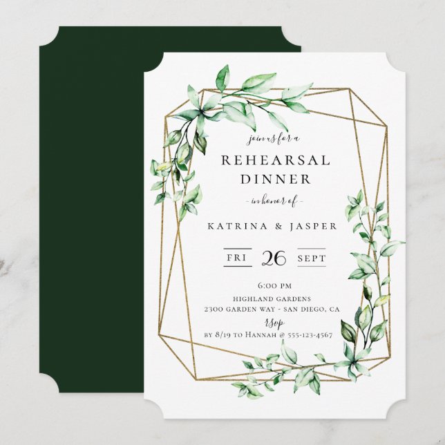 Invitación Ensayo de Boda geométrico de la vegetación (Anverso / Reverso)
