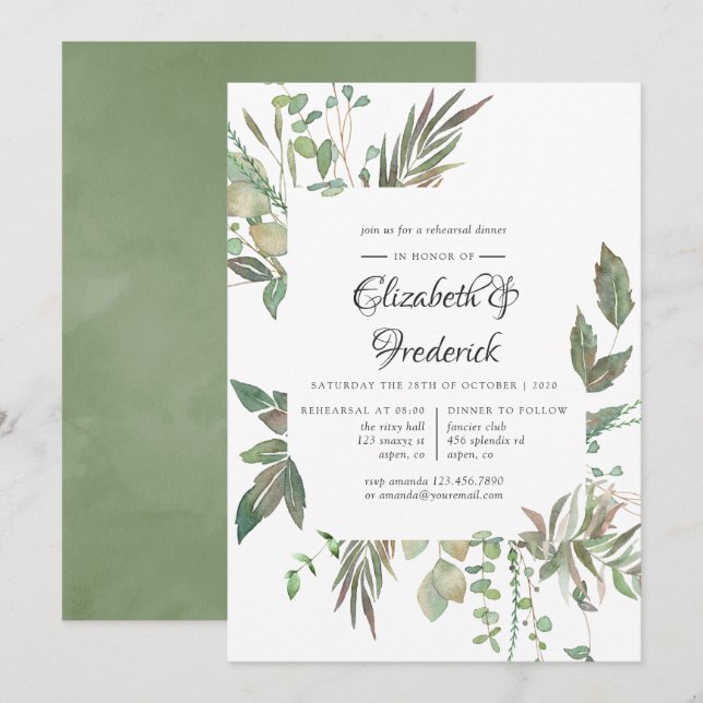 Invitación Ensayo de Boda geométrico de la vegetación (Anverso / Reverso)