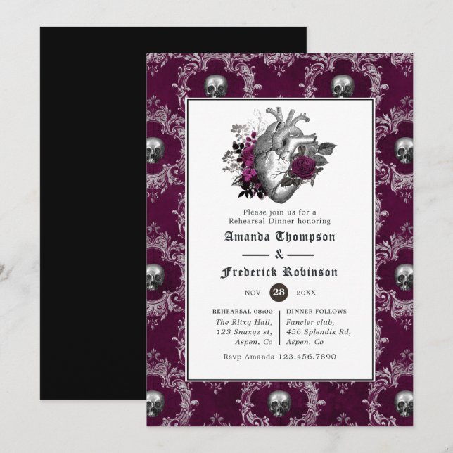 Invitación Ensayo de Boda gótico vintage captáneo (Anverso / Reverso)