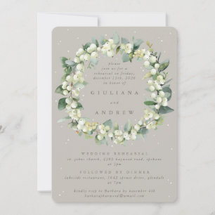 Invitación Ensayo de Boda Greige Snowberry+Eucalipto