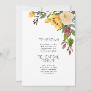 Invitación Ensayo de Boda Moderno con Girasoles al Acuarela