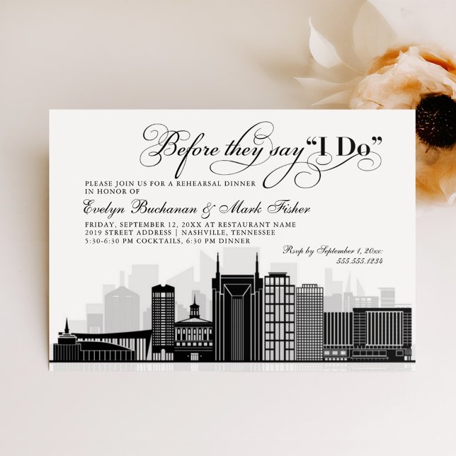 Invitación Ensayo de Boda negro en Nashville Skyline (Subido por el creador)