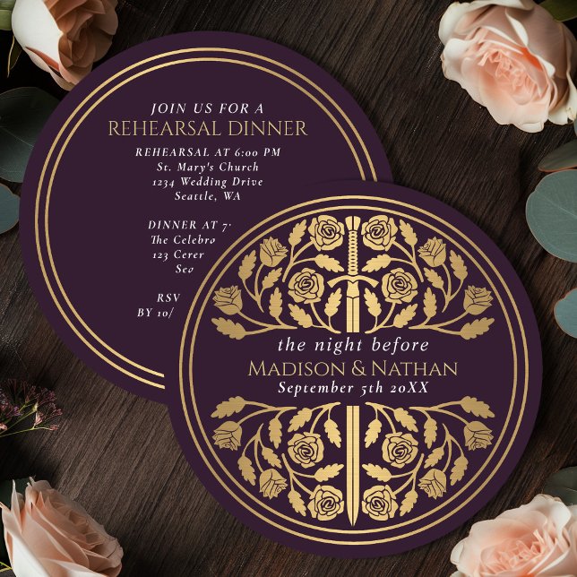 Invitación Ensayo de Boda Real con Espada de Oro de Berenjena (Subido por el creador)