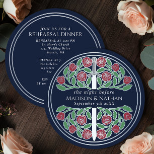 Invitación Ensayo de Boda Real con Espada de Plata Azul