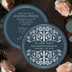 Invitación Ensayo de Boda Real con Espada de Plata Gris