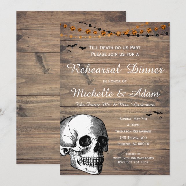 Invitación Ensayo de Boda Rústico de Halloween (Anverso / Reverso)