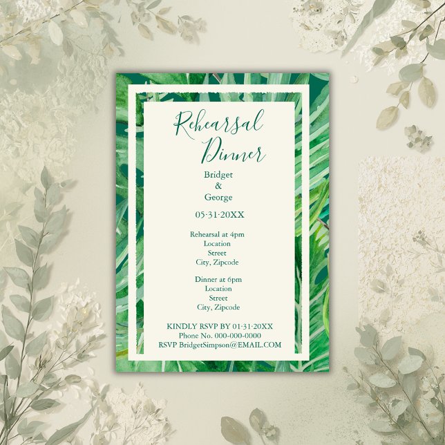 Invitación ensayo de boda tropical de vegetación esmeralda (Subido por el creador)