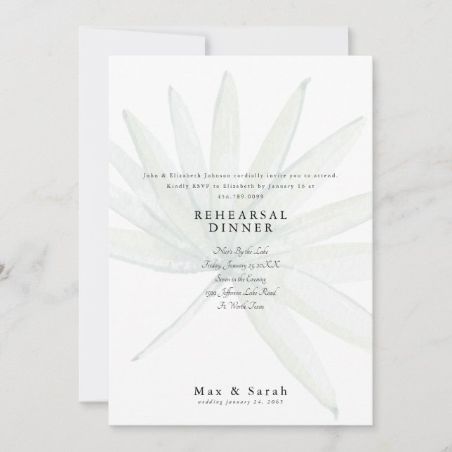 Invitación Ensayo de Boda Tropical Suave  (Anverso)