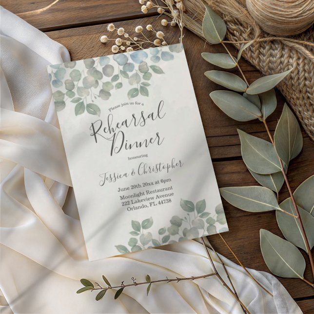 Invitación Ensayo de Boda verde de eucalipto ruso (Subido por el creador)