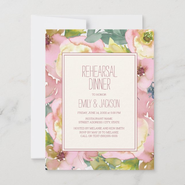 Invitación Ensayo de Boda verde rosa de Rubor (Anverso)