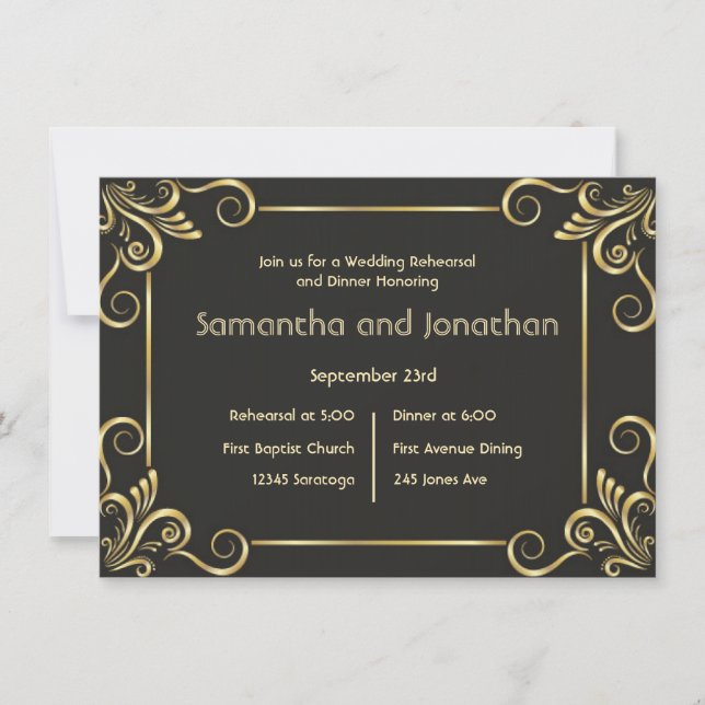 Invitación Ensayo de Boda Vintage Art Déco Elegante (Anverso)