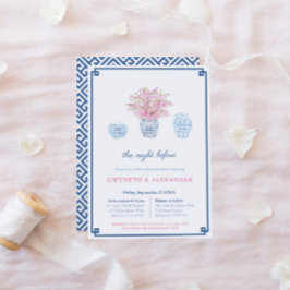 Invitación Ensayo de Boda y Cena de Chinoiserie Azul Marino y