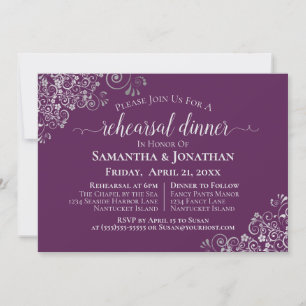 Invitación Ensayo de Boda y Cena Morado Ciruela y Plata