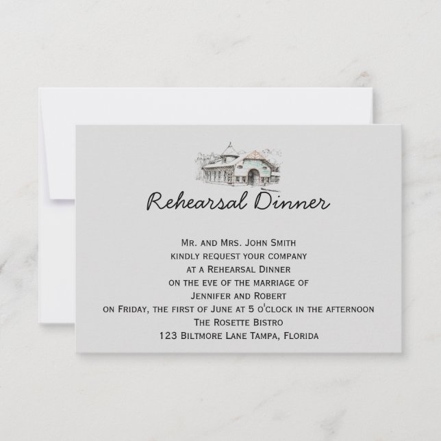 Invitación Ensayo de bodas de campo de bosquejo de viñetas (Anverso)