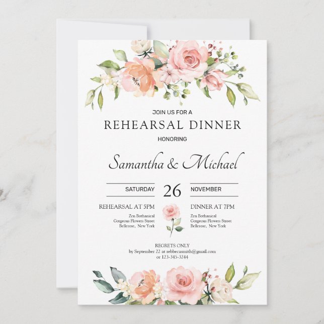 Invitación Ensayo de boho floral rosa y ruidoso (Anverso)