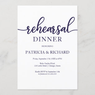 Invitación Ensayo de caligrafía blanca azul de la Marina Cena