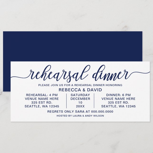 Invitación Ensayo de caligrafía blanca y naval (Anverso / Reverso)