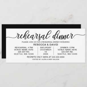Invitación ensayo de caligrafía en blanco y negro Cena