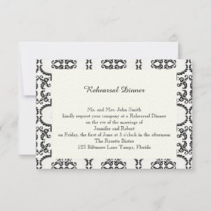 Invitación Ensayo de casamiento de Damasco en blanco y negro