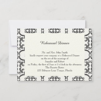 Invitación Ensayo de casamiento de Damasco en blanco y negro