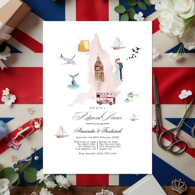 Invitación Ensayo de casamiento de destino del Reino Unido (United Kingdom Destination Wedding Rehearsal Invitation)