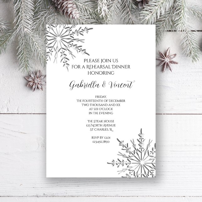 Invitación Ensayo de casamiento de invierno con copo de nieve (Subido por el creador)