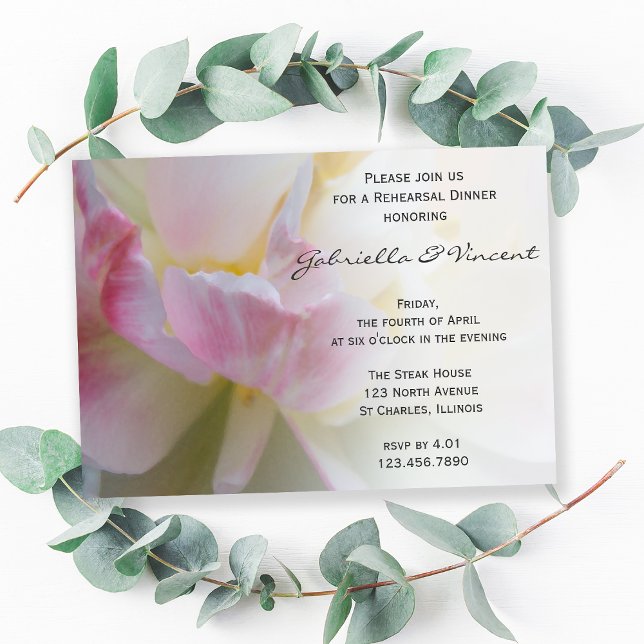Invitación Ensayo de casamiento de tulipanes blancos rosados (Subido por el creador)