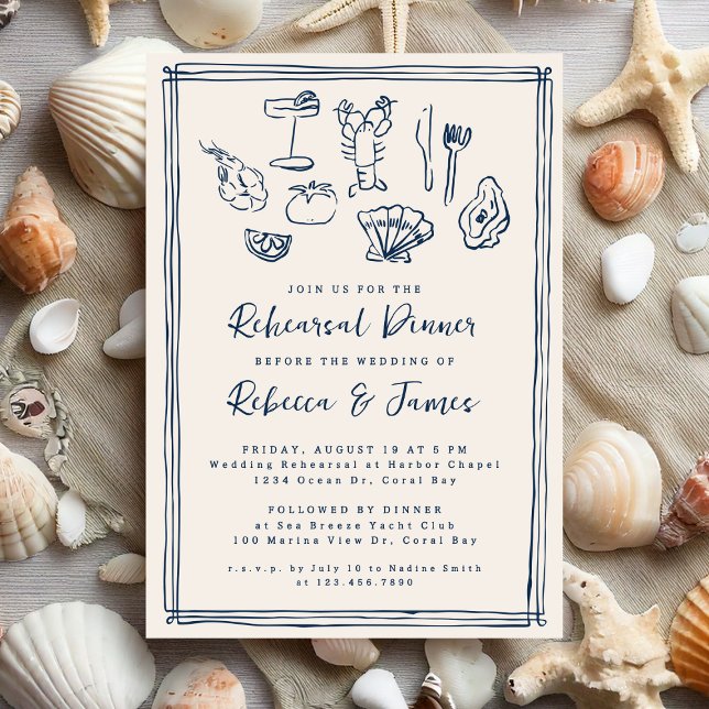 Invitación Ensayo de casamiento en la playa náutica dibujado  (Subido por el creador)